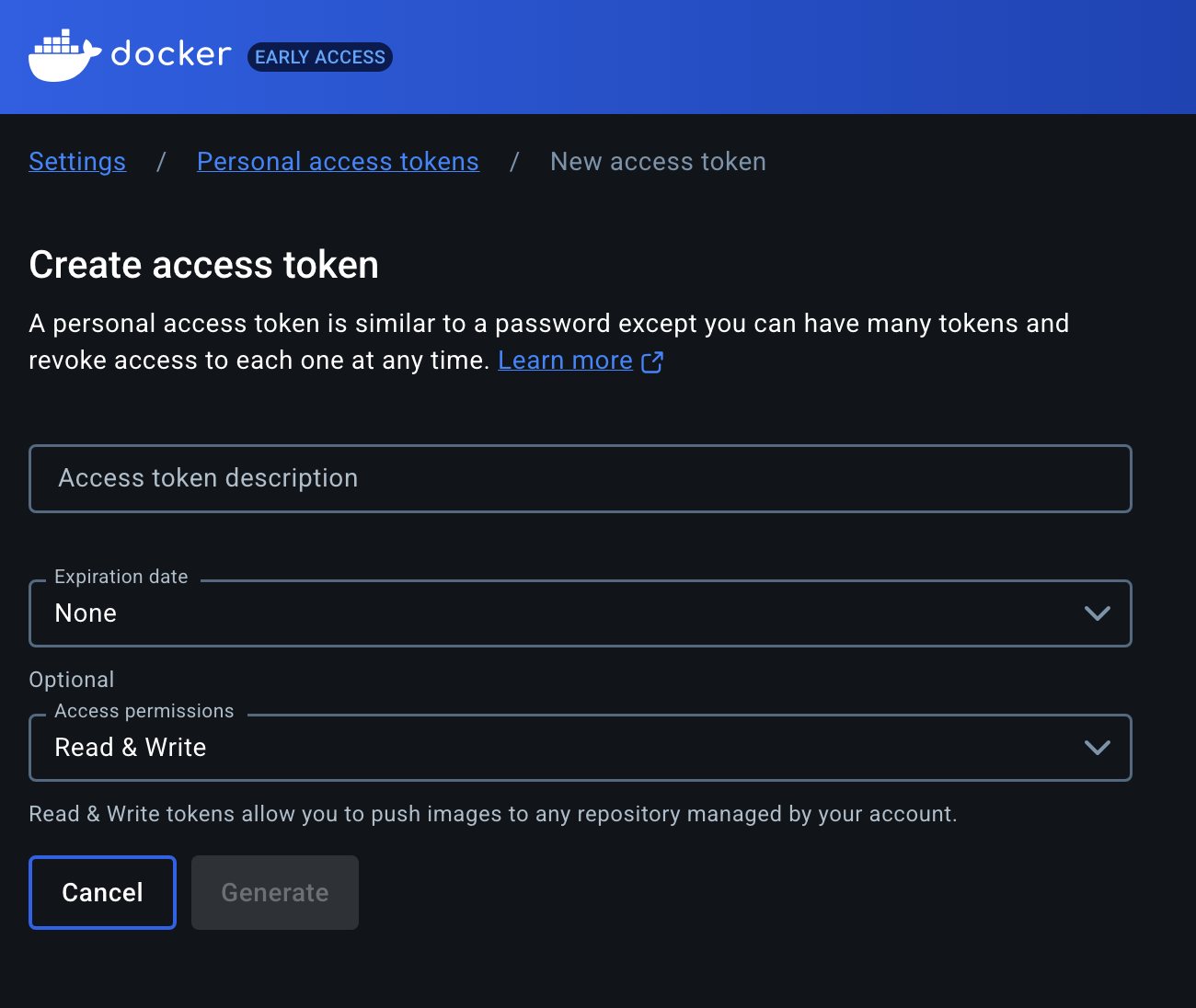 Docker Hub Access Token